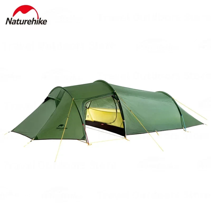 Naturehike Opalus Hiking Tent 3 people 20D Nylon Waterproof Tunnel Tent ultralright wide Vestibule Outdoor background Camping Tent