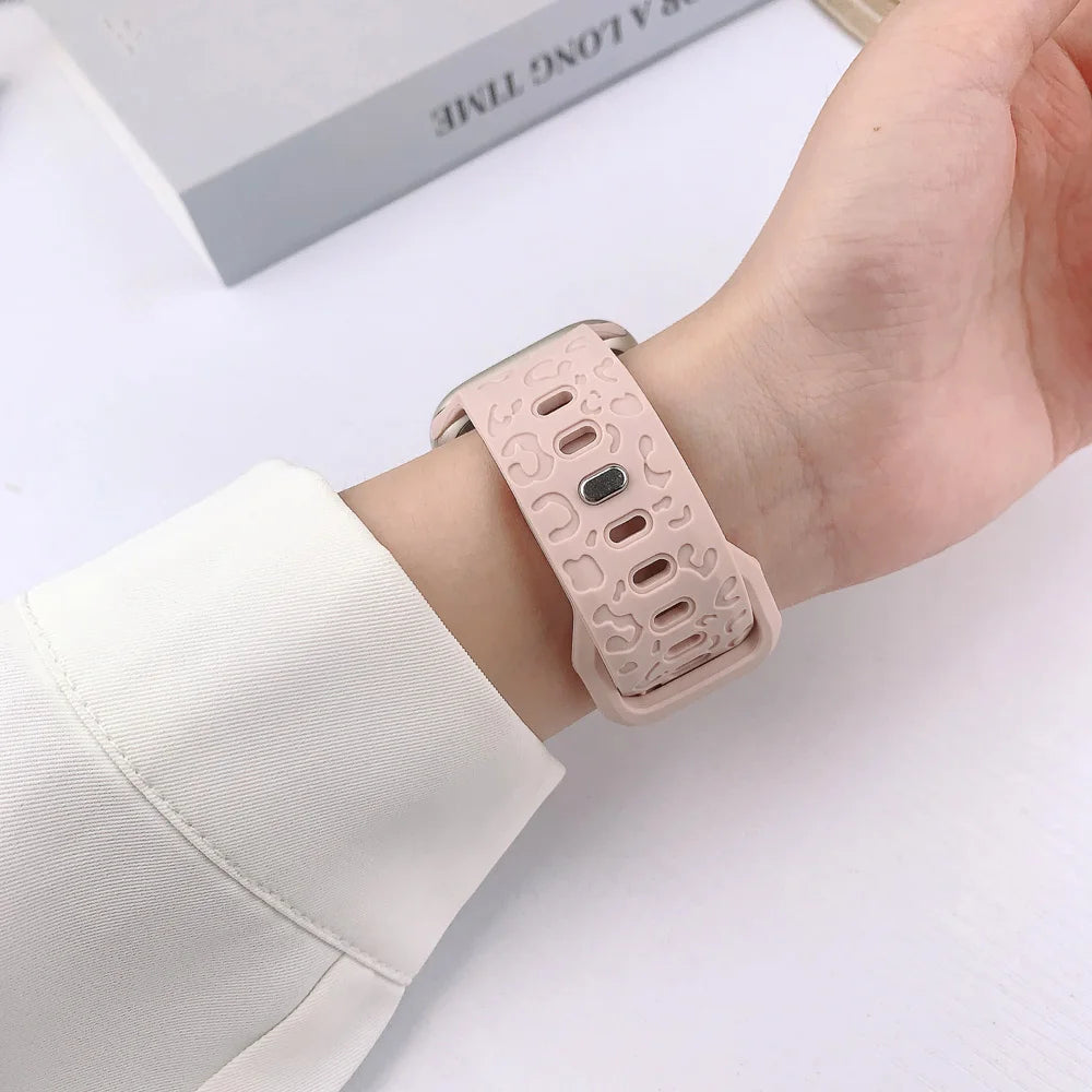 Strap For Apple Watch Band 44mm 42 41mm 40 45mm 49 46mm Floral Engraved Bracelet Correa for IWatch Series 11 10 9 7 SE 6 8 Ultra