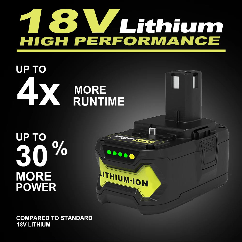 Für RYOBI 18-V-Hochleistungs-Lithium-Akku, geringe Selbstentladung, geeignet für alle RYOBI-Werkzeuge P104, P107, P108, P109, RB18L20