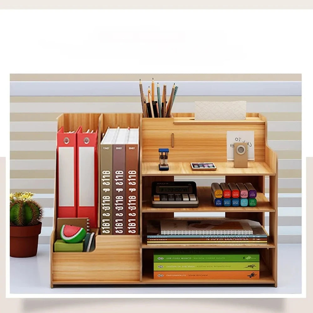 Wooden Desktop Organizer with Drawer and Compartments