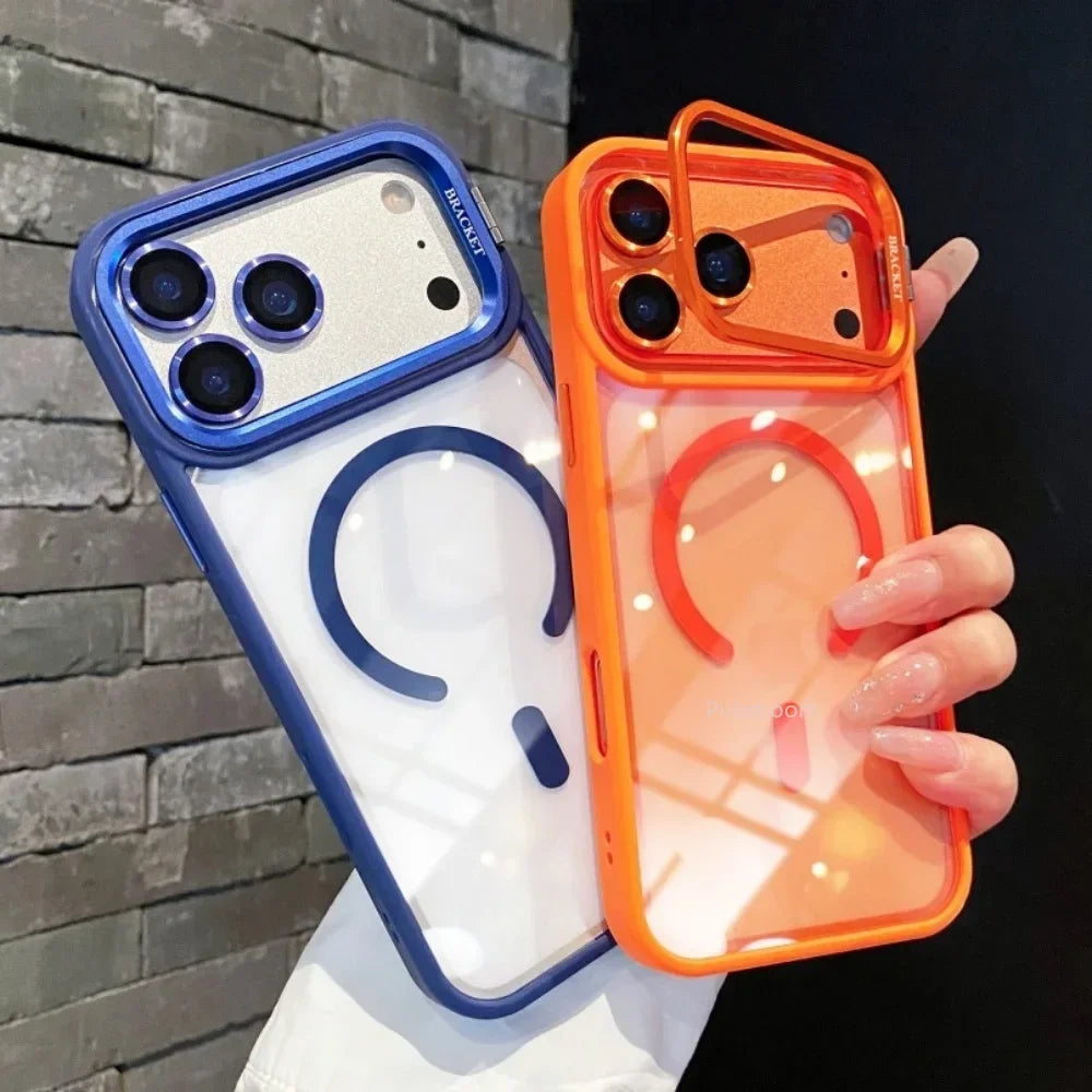Luxury Magnetic Clear Case for Apple IPhone 18 17 16 15 14 Plus 13 12 11 Pro Max Transparent Camera Kickstand Protective Cover
