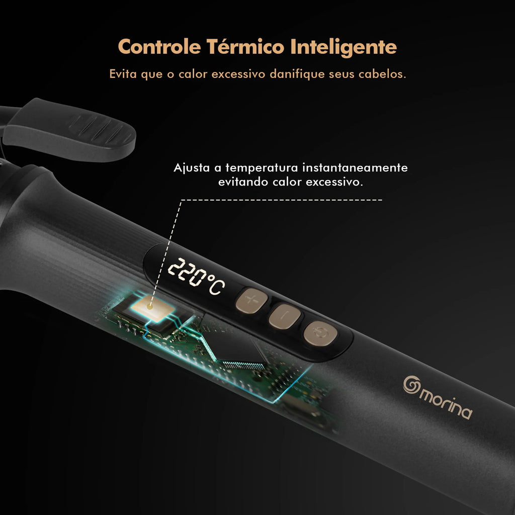 Hair Curler 32mm with LCD Display, Black and Gold, 5 Temperatures (140 °C-220 °C), Ceramic Coating, Bivolt 110-220V