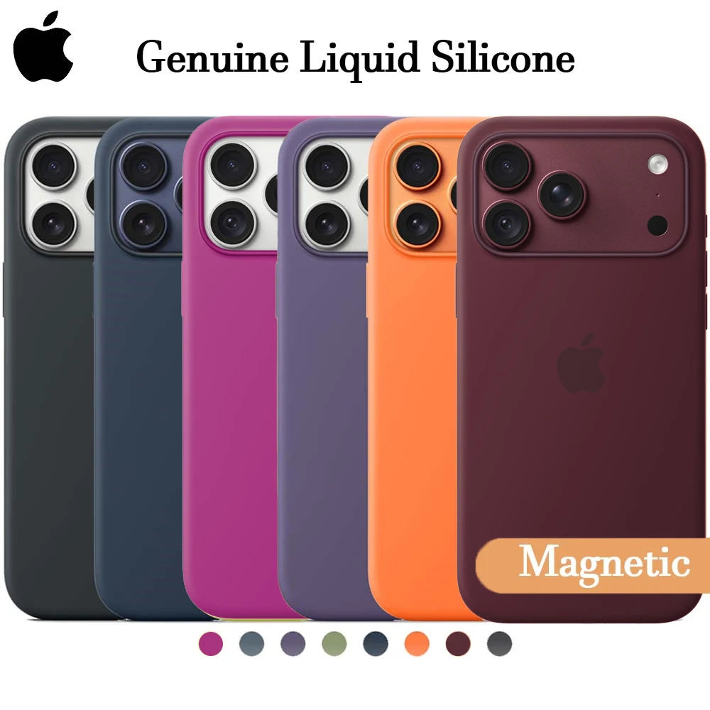 Original MagSafe Soft Silicone Phone Case for iPhone 18 17 16 15 Pro Max Wireless Charge Logo Cover with Packaging Protector Box