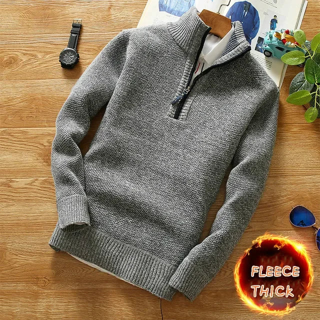 Autumn Winter Men Fleece Knitting Sweaters Jackets Slim Fit Warm Zipper Pullovers Thick Sweater Coat Male Trendy Streetwear