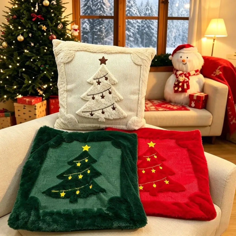 Nouvelles housses de coussin Sapin de Noël Bonhomme de neige 18x18 po Housse de coussin carrée douce Coussin de décoration de fête