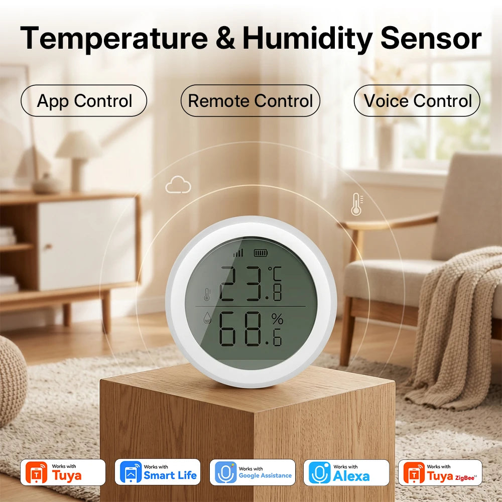 HIMOJO Wireless Temperature Humidity Sensor Indoor Work with Tuya Smart Life App ZigBee Alexa Google Home for Baby Room Cellar