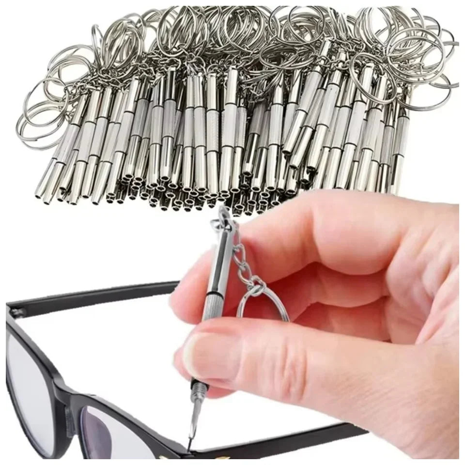 Destornillador para gafas, kit de reparación de relojes con llavero y herramientas manuales portátiles de precisión.