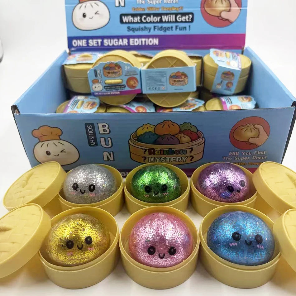 Mini-Glitzer-Kloß-Squishy – ULTRA SELTEN, versteckte Edition mit Goldglitzer, weicher Teigball zum Stressabbau und für sensorische Erfahrungen