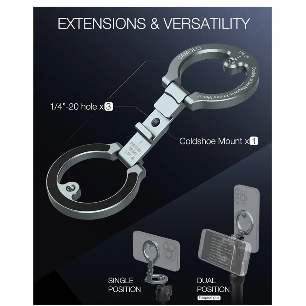 Doppelseitige magnetische Handyhalterung mit Kalteschoe 1/4"-20 Fitnessstudio-Auto-Handyhalterung MagSafe-Ständer für iPhone 17 16 15 14 13 Android Stativ