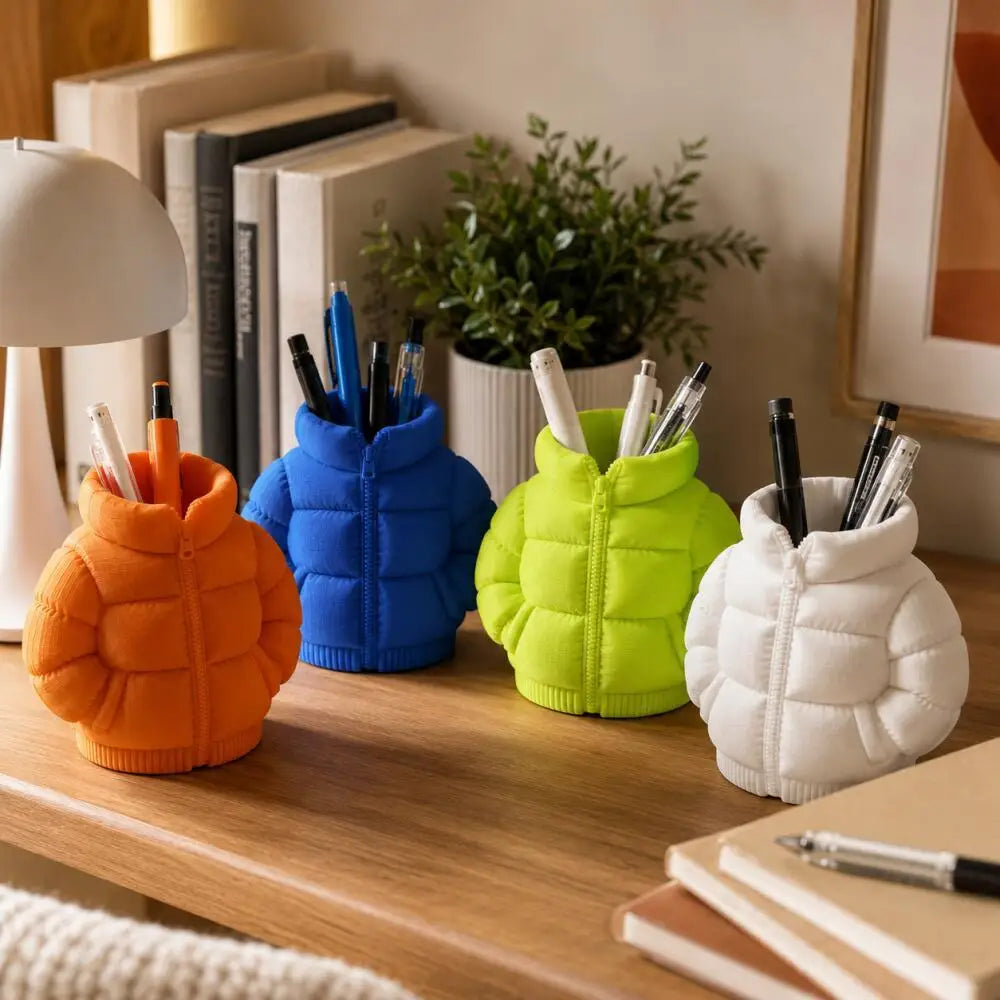 Puffer-Jacket-Shaped 3D Desk Pen Holder