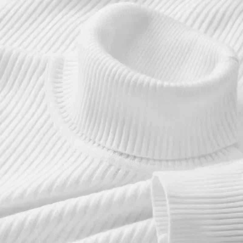Autumn Winter Men's Striped Sweater Slim Fit High Elastic Knitted Pullover Turtleneck Warm Knitwear Male Casual Basic Sweaters