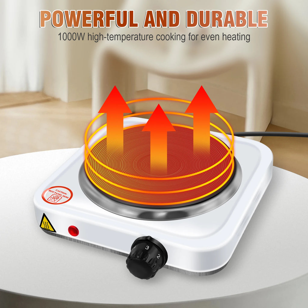 Plaque de cuisson simple 1000 W, plaque chauffante en fonte pour table, réchaud électrique portable avec 5 niveaux de puissance et protection contre la surchauffe
