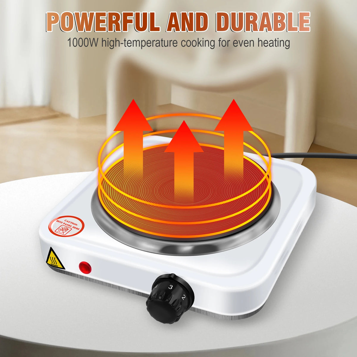 1000W Single Hot Plate for Table Top Cooking Cast Iron Heating Plate Portable Electric Hob with 5 Levels Overheating Protection