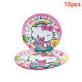 Kitty le chat dessin animé – fournitures pour fête d’anniversaire : vaisselle de fête, bannière de fond, chapeau d’anniversaire, assiettes, gobelets, serviettes, nappe et sacs en papier