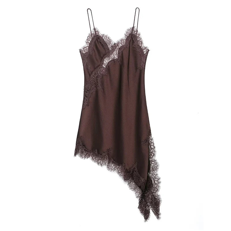 Abito corto in raso da donna con scollo quadrato e lacci