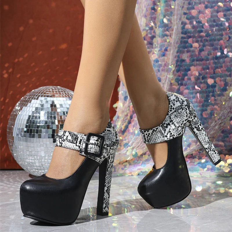 Scarpe donna Liyke con plateau e cinturino stampa serpente