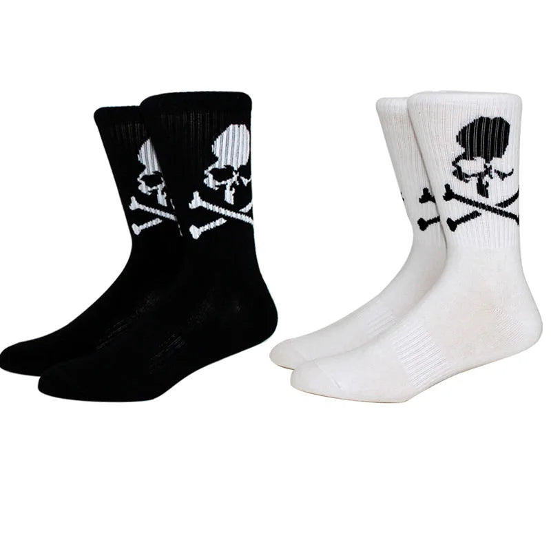 New Fashion Cotton Socks for Men, White and Black Socks for Women, Skateboard Socks, Creative Halloween Bone Long Socks, Basketball Socks