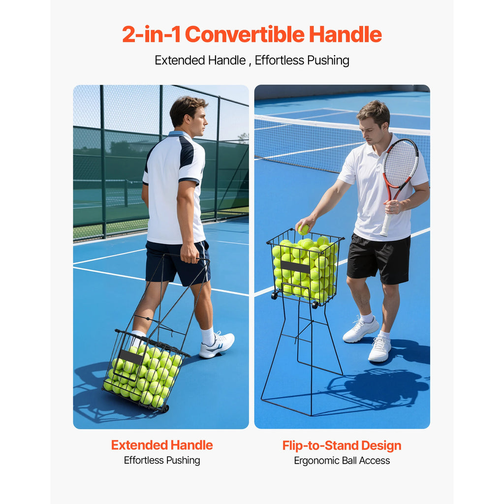 SucceBuy Tennis Ball Hopper Holds 75 Tennis Balls Portable Pickleball Caddy with Wheels Handle for Training Carrying Storage