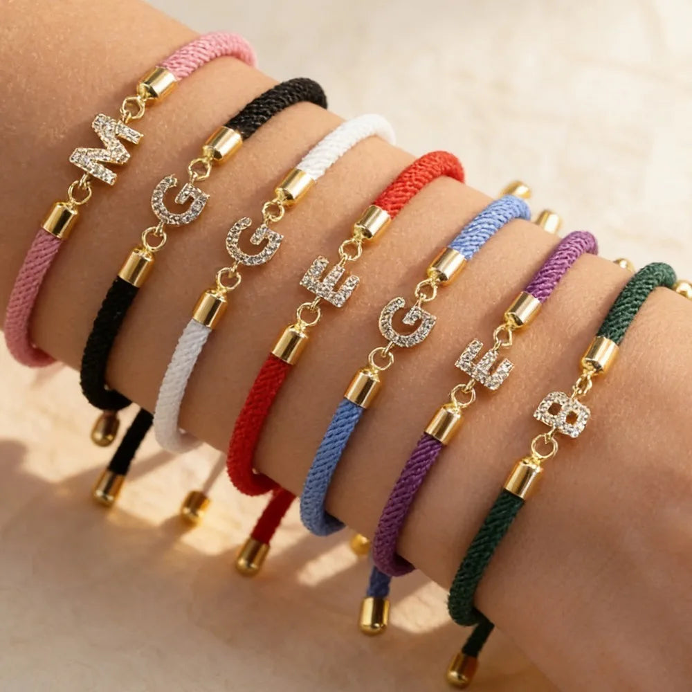 Fashion Initial Letter Charm Bracelet for Women Classic Letter A-Z Adjustable Rope Bracelet Daily Jewelry Accessories Party Gift