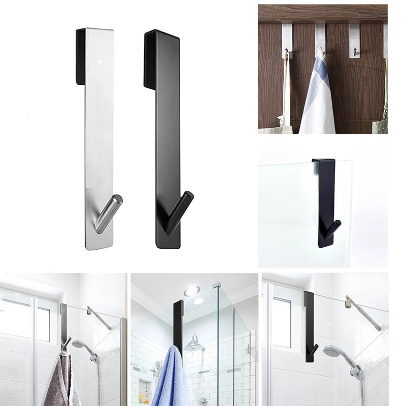 Toallero para puerta de ducha de vidrio con estructura de acero inoxidable, con ganchos en forma de S para colgar toallas y albornoces en el baño