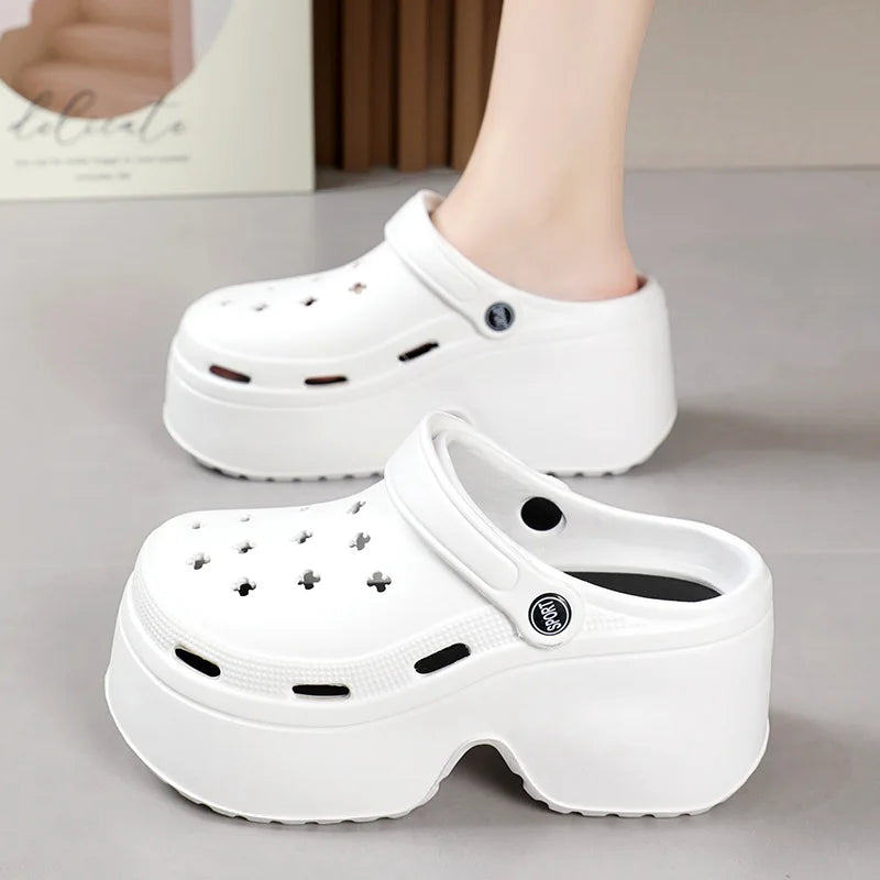 Sandalias de mujer con plataforma de 9 cm, novedad verano 2024, chanclas de tacón alto con suela blanda, zapatos de playa y jardín para exterior, impermeables y con agujeros