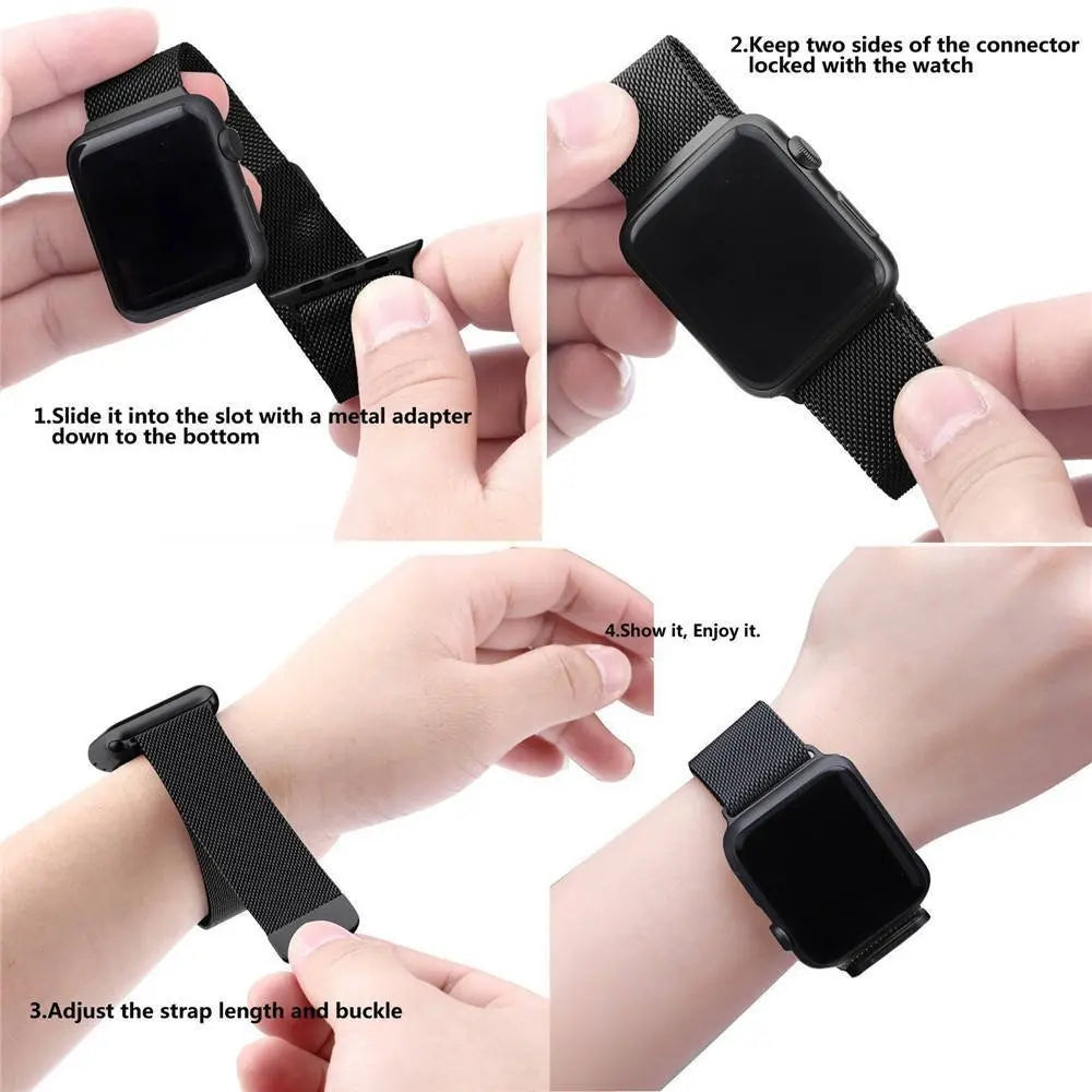 For Apple Watch Milanese Loop Strap 46 42 44 40 45mm Original Metal Correa Bracelet iWatch Series 12 11 10 9 8 SE Ultra 3 4 Band