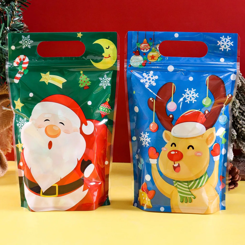 10/20pcs Merry Christmas Gift Bags Cute Santa Xmas Tree Resealable Treat Bags with Zippers New Year Christmas Decor for Home