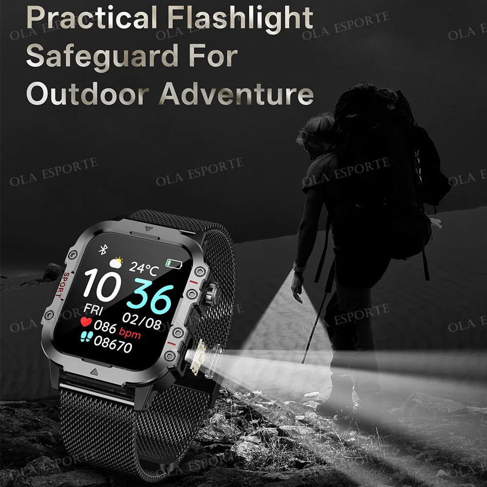 2026 Military Outdoor Smart Watch Men's GPS Flashlight Bluetooth Call 2.01" AMOLED Screen 3ATM Waterproof Sports Smartwatch Ht30