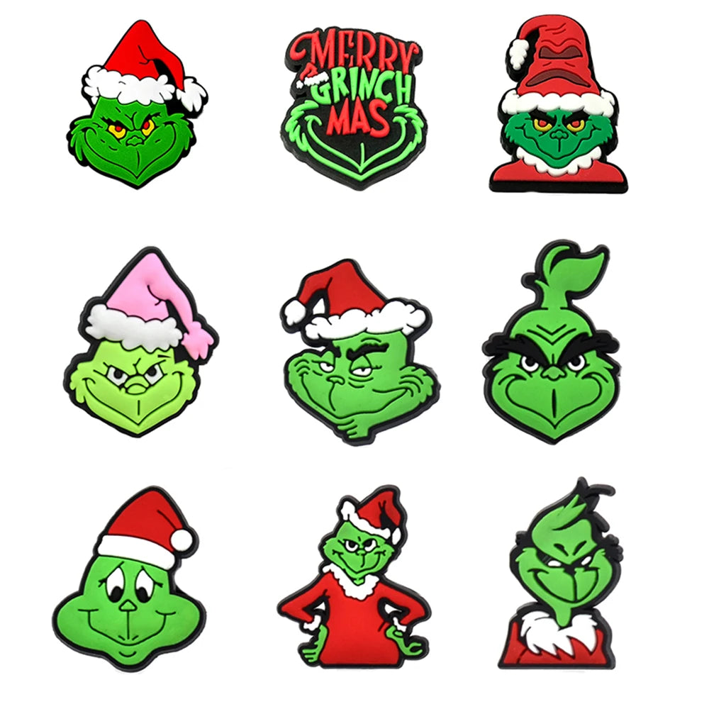 9-22 piezas de adornos navideños verdes de dibujos animados para zuecos, sandalias, zapatos de jardín, accesorios, hebillas, regalos para fiestas infantiles
