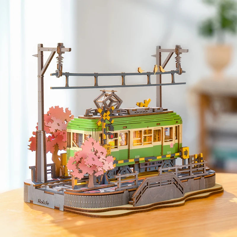 Robotime Rolife Sakura Journey Coche de madera para armar Rompecabezas 3D de madera ecológico para niños Kits de bloques de construcción Juguetes divertidos