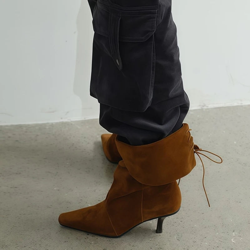 Stivaletti donna Liyke effetto suede con ampio risvolto
