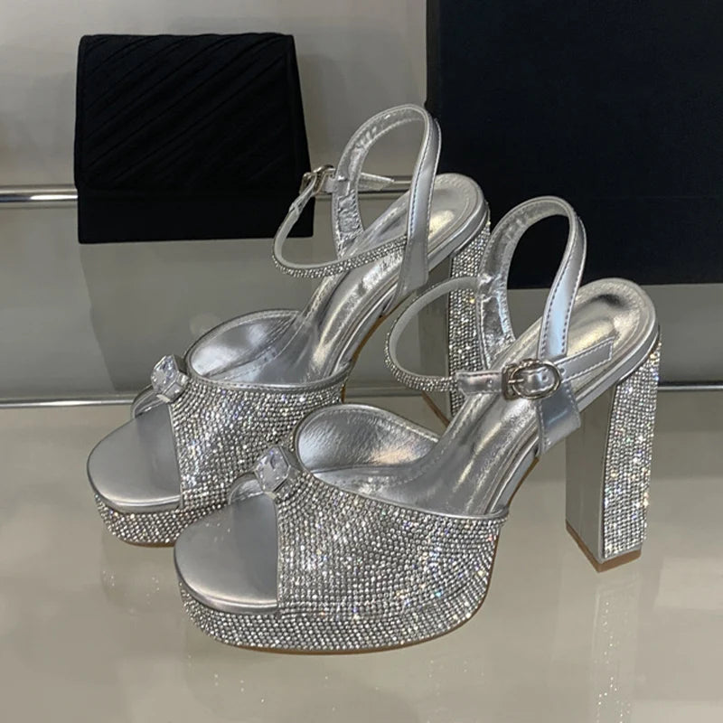 Sandali donna Liyke luminosi con tacco largo e plateau