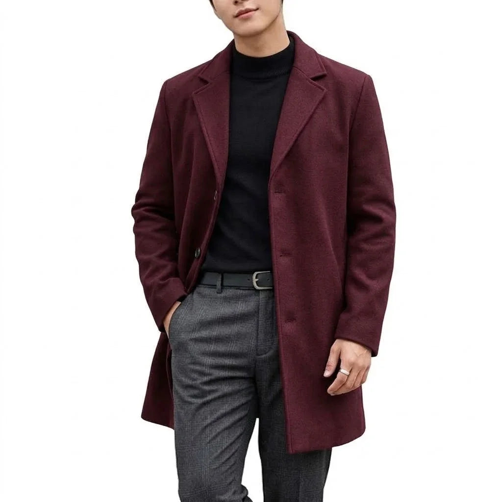 Autumn Men's Trench Coat Slim Fit Overcoat Casual Business Lapel Long Jacket Winter Warm Peacoat Casual Men's Coat Outerwear