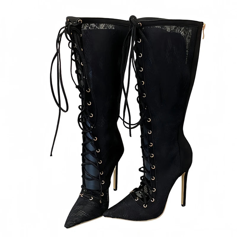 Stivali donna Liyke in pizzo nero con lacci