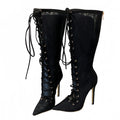 Stivali donna Liyke in pizzo nero con lacci
