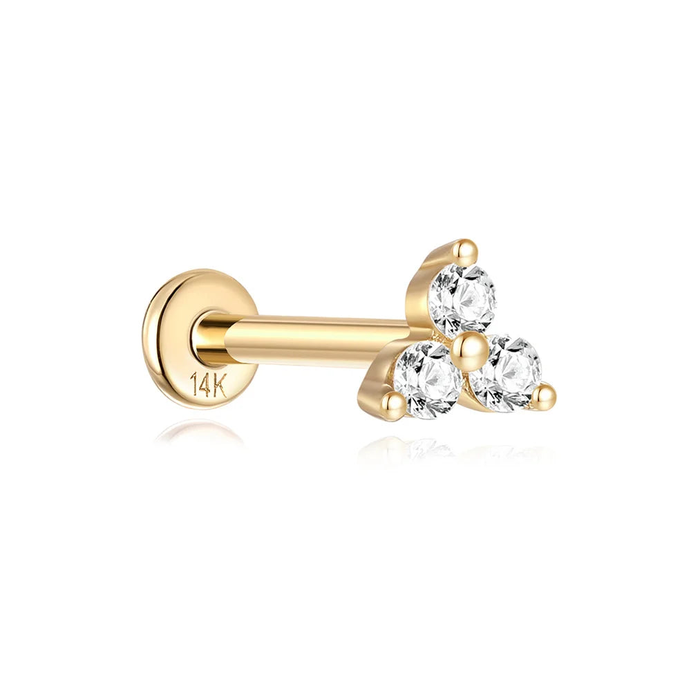 AIDE Real 14K Solid Gold Multiple Sizes Zircon Pendant Stud Earring Simple IND Piercing Ear Bone Ear Studs DIY Vintage Jewelry