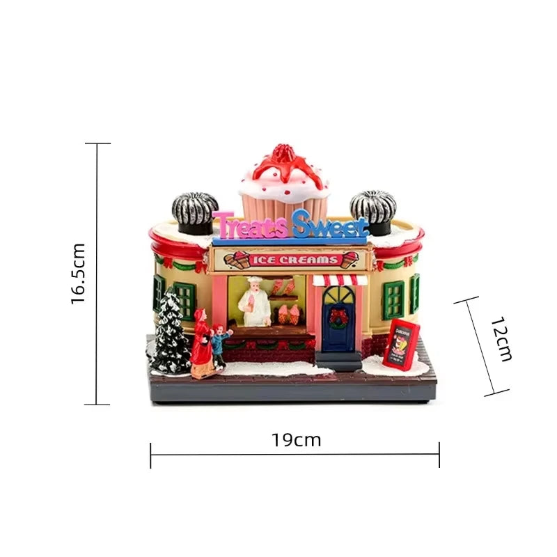 Christmas Rotate Lighted Music Box Resin Santa Ornament Gift Box Xmas Decorative Gift for Home Kitchen Cafe Window Holiday Party