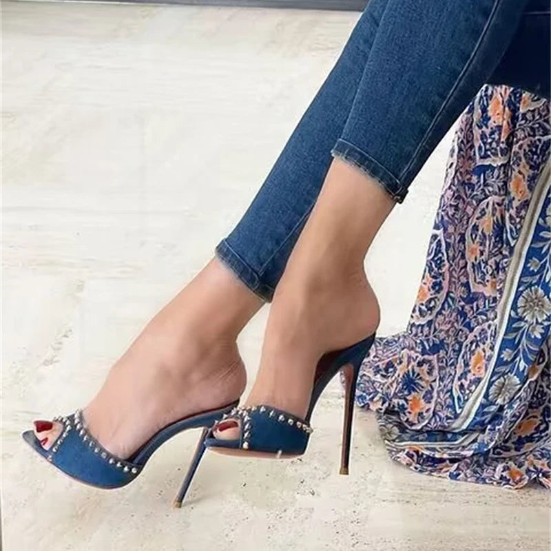 Sandali mules donna Liyke con borchie e tacco sottile