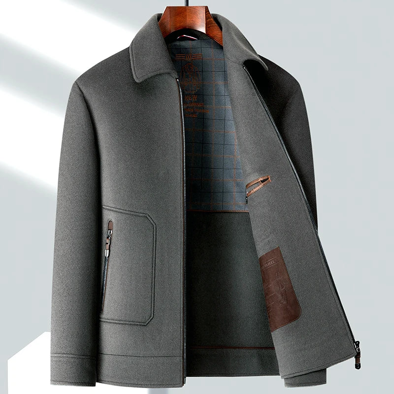 Classic 100% Wool Detachable Duck Down Liner Zipper Woolen Coats 2025 Winter Business Casual Solid Warm Windproof Puffer Jackets