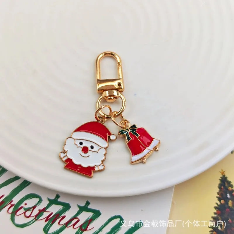 Christmas keychain, Christmas tree, old man, bell, snowflake pendant, metal pendant, small gift, Europe and America.