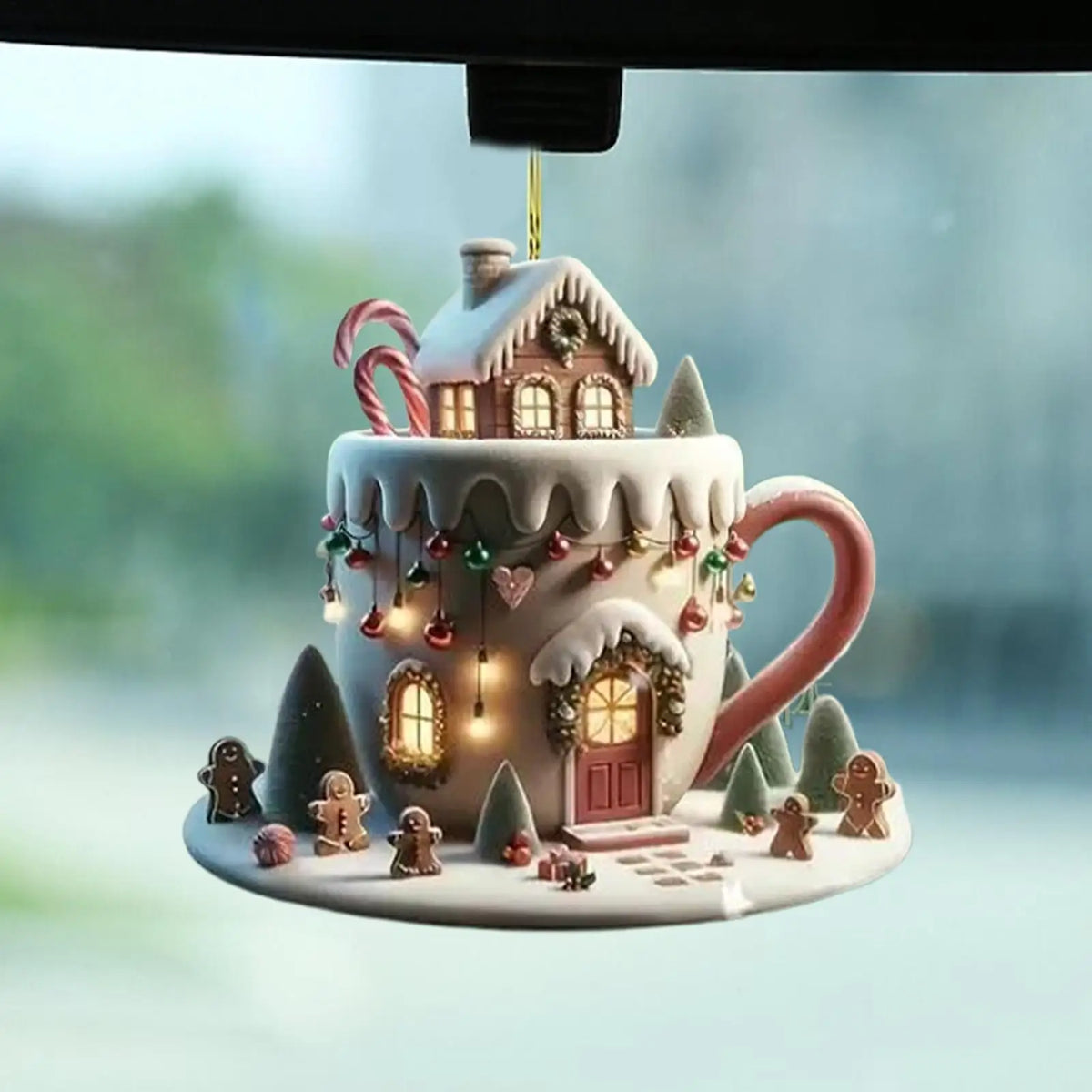 Christmas Decor Coffee Cup Ornaments 2D Acrylic Flat Christmas Snow Houses Chocolate Mug Pendant Christmas Tree Pendant