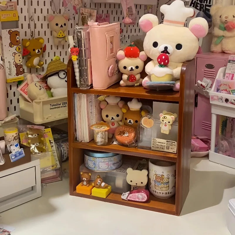 Organizador de escritorio para dormitorio, estante de almacenamiento de madera estilo retro, armario para cosméticos, caja organizadora para mesa, estante de varios niveles para figuras