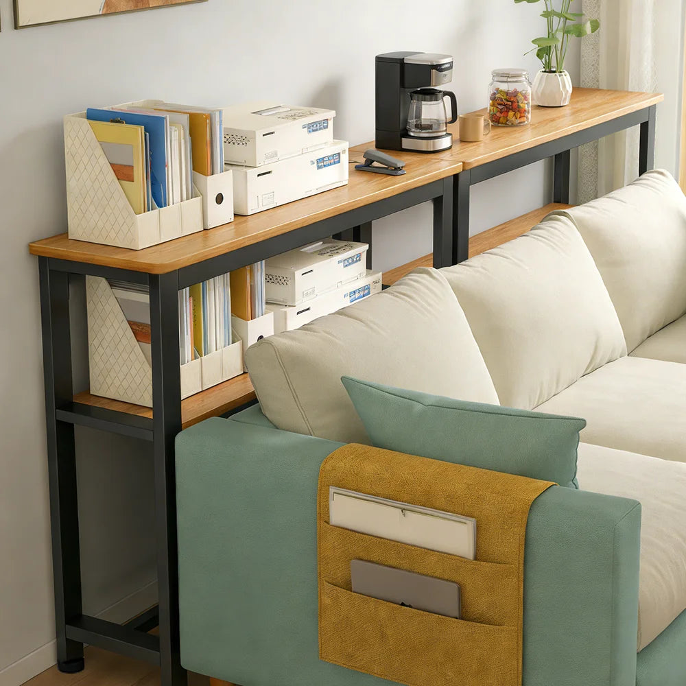 Mesa Consola Estrecha Mesa para Sofá con 2 Estantes para Sala de Estar Balcón Bar Mesa de Mostrador de Madera MDF 80*20*100.2cm/80*20*75.2cm