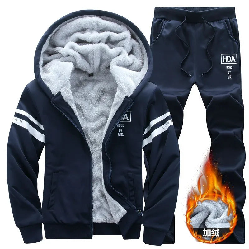 Men's Winter Sets 8XL Tracksuits Hoodies Casual Hooded Warm Sweatshirts Thicker Fleece Jackets Pants 2-Piece Men's Sweatshirts