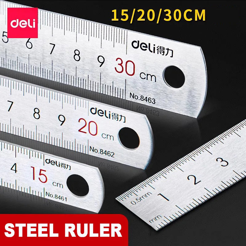 Deli Lineal aus Edelstahl, 15/20/30 cm, Metalllineal mit gerader Kante für präzises Messen und Zeichnen, für Zuhause und Schule, 1/2/5 Stück