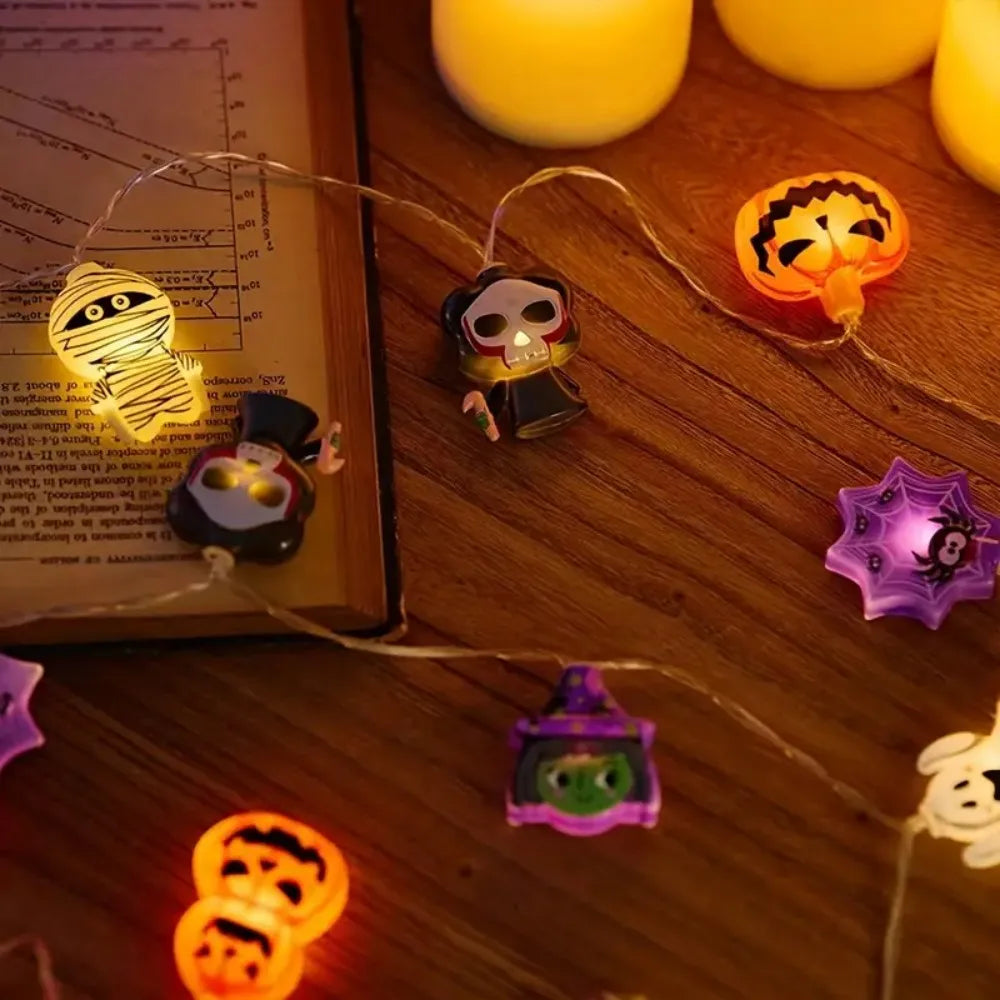1 Stk. 1,5 m 10 LED/3 m 20 LED Halloween-Batteriebox 8-teilige Lichterkette, ohne Batterien, für Halloween und herbstliche Ernte-Dekorationen geeignet