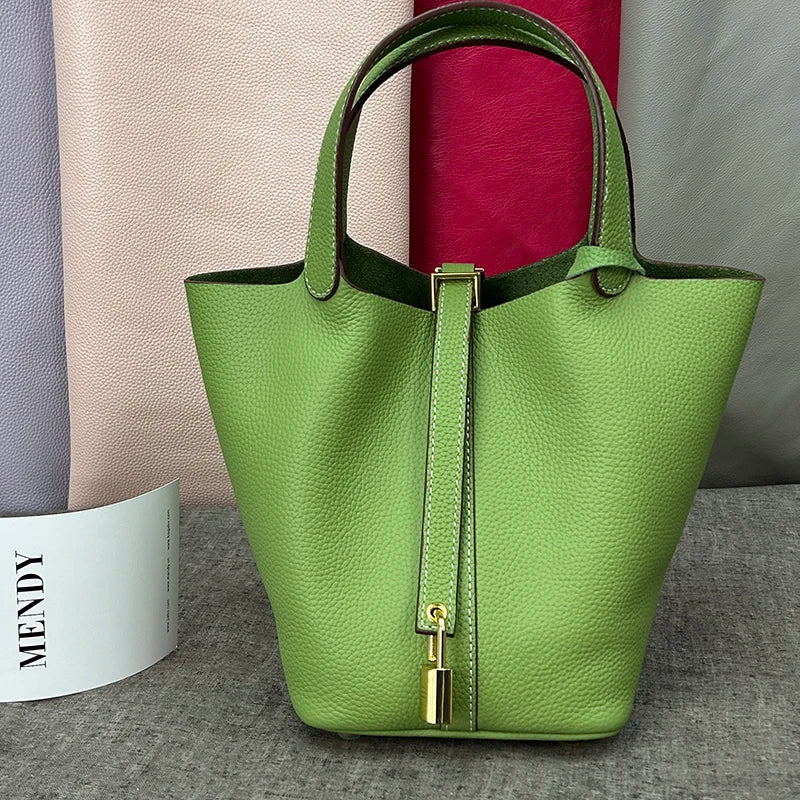 Women's Bag Bucket Bags Female Tote Bag High Quality Hand Bag Ladies Designer Luxury Genuine Togo Leather Shoulder Bag Organizer