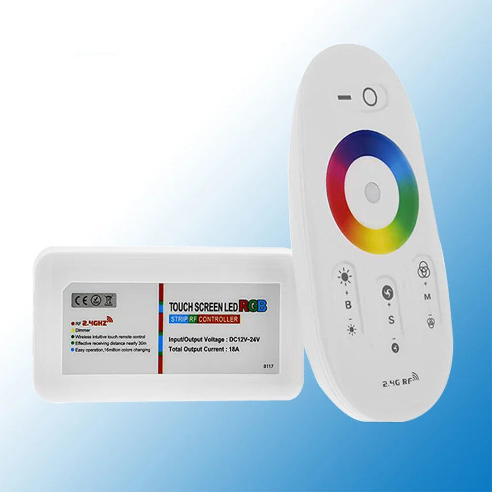 Contrôleur LED sans fil 2,4 GHz 12 V 24 V 18 A, contrôleur RGB RGBW avec panneau tactile mural et télécommande, pour ruban LED /ampoule /spot encastré RGB