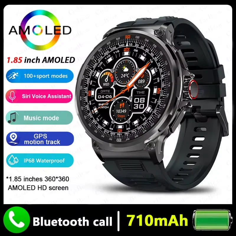 2026 New GPS Trajectory Smart Watch Men 1.85inch HD AMOLED Screen 710mAh Battery Sport Bluetooth Call Smartwatch For Android IOS