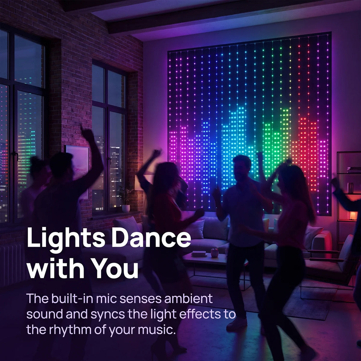 Rideau lumineux à LED RVB contrôlé par application intelligente, motifs personnalisables programmables et affichage de texte, guirlande lumineuse synchronisée sur la musique pour décoration d’Halloween et de Noël aux fenêtres et sur les murs